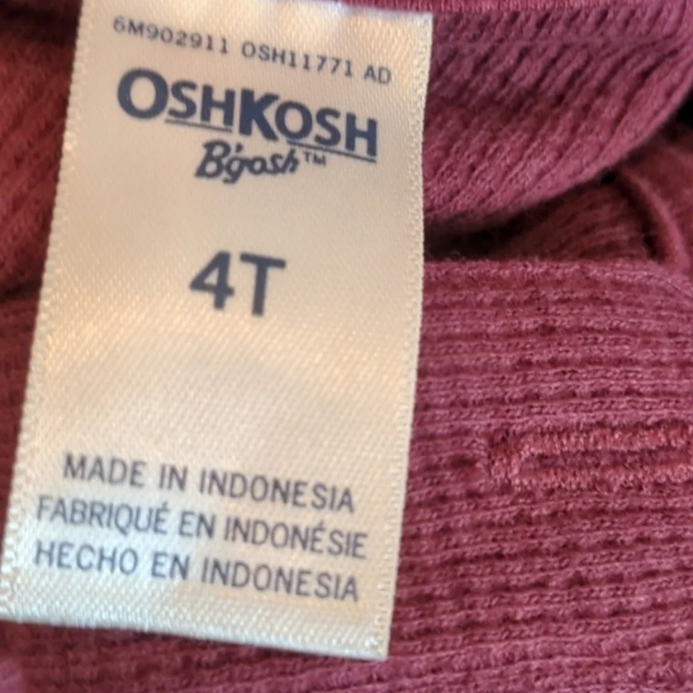 OshKosh B'Gosh Maroon Waffle Knit Long Sleeve Pullover Hoodie size 4T